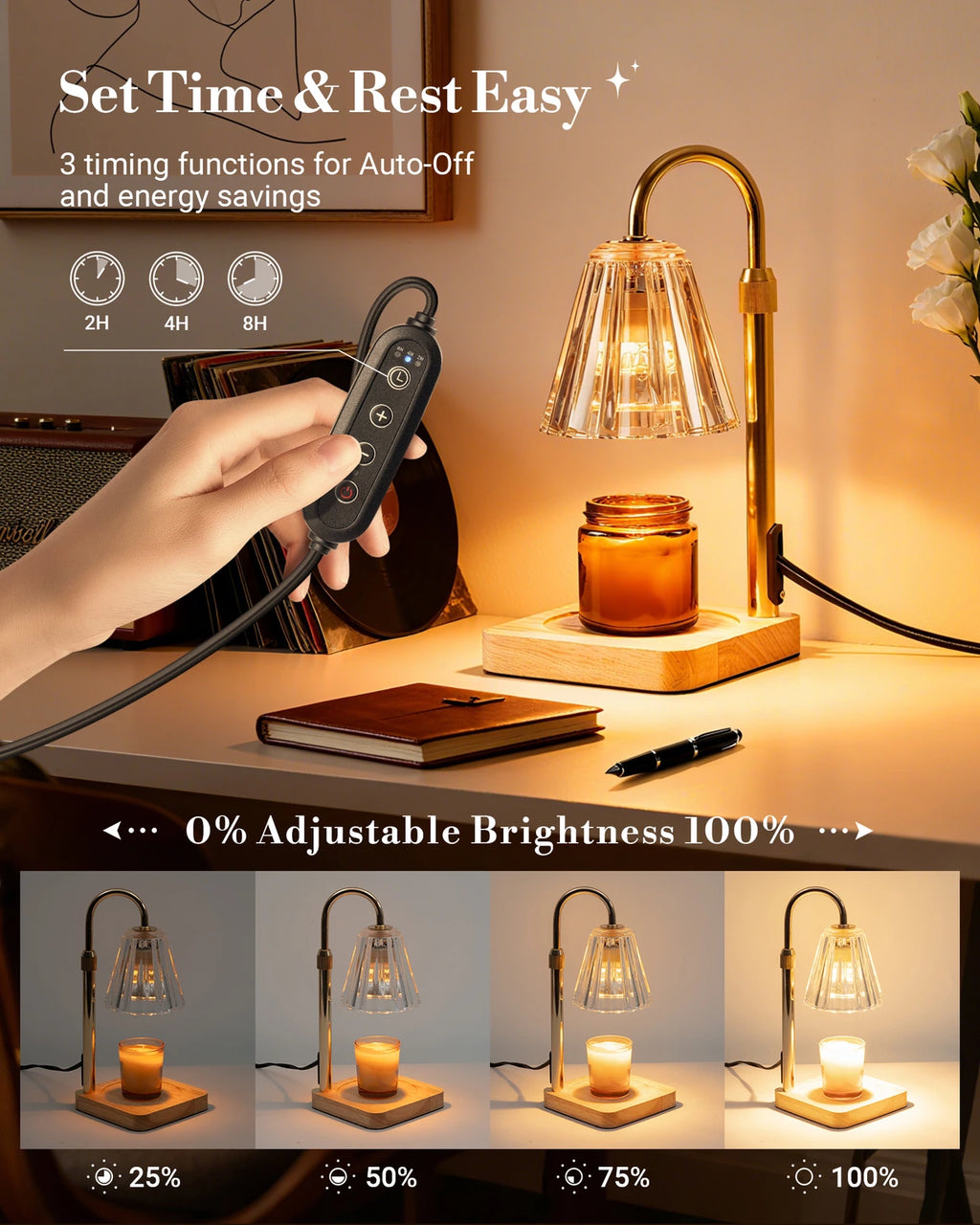 Marycele Amber Candle Warmer Lamp with Timer & Dimmer – Adjustable Height