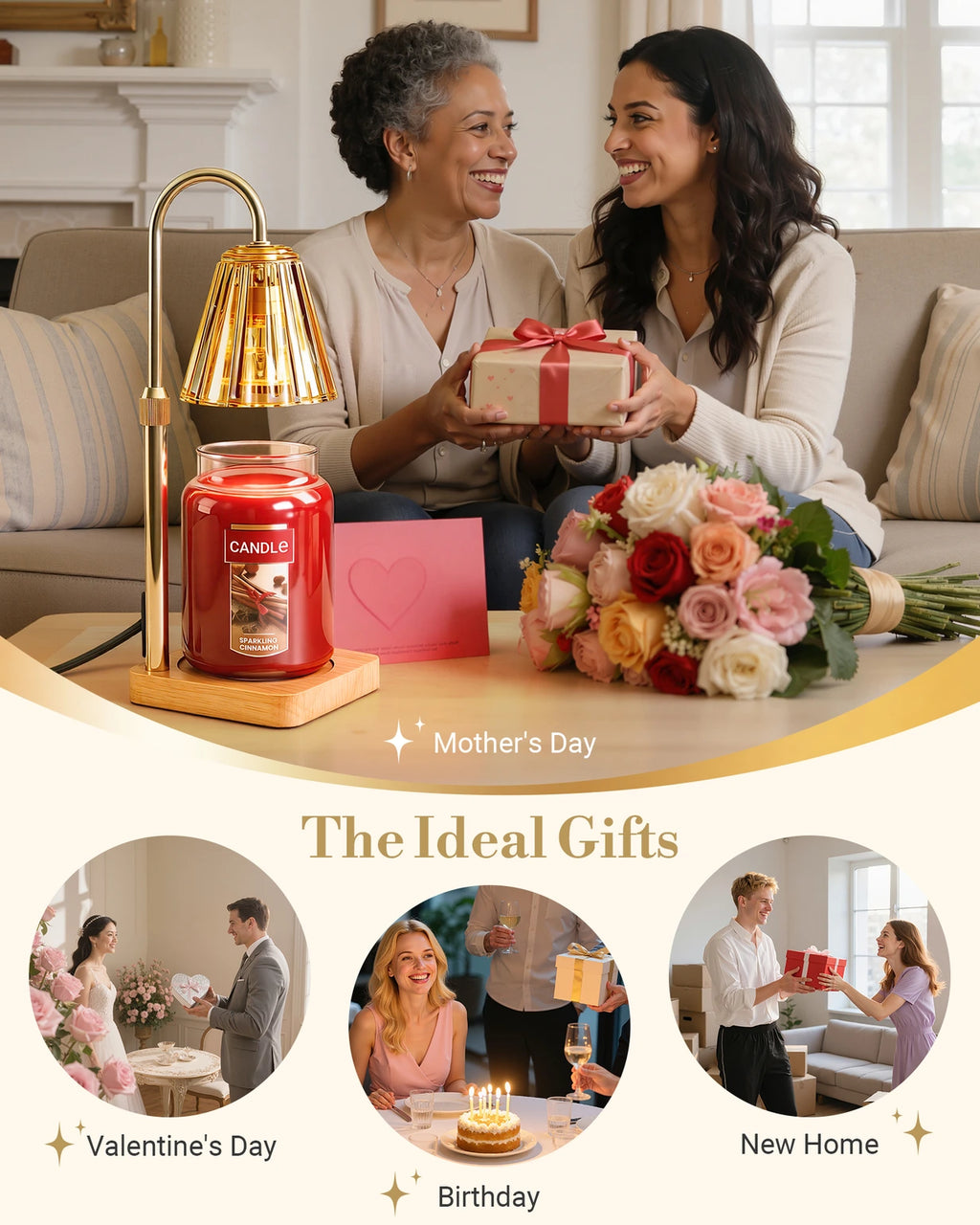 Marycele Amber Candle Warmer Lamp with Timer & Dimmer – Adjustable Height