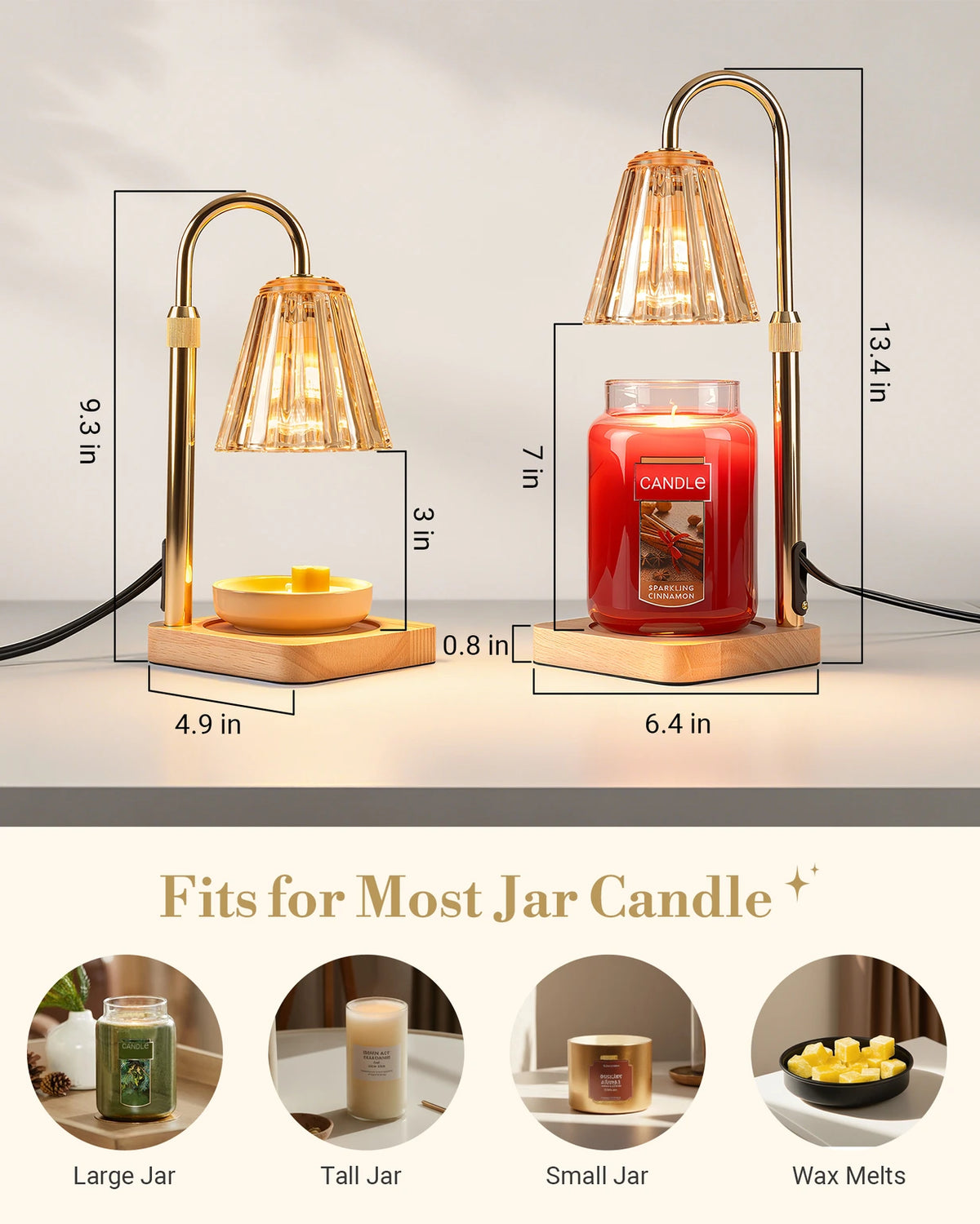Marycele Amber Candle Warmer Lamp with Timer & Dimmer – Adjustable Height