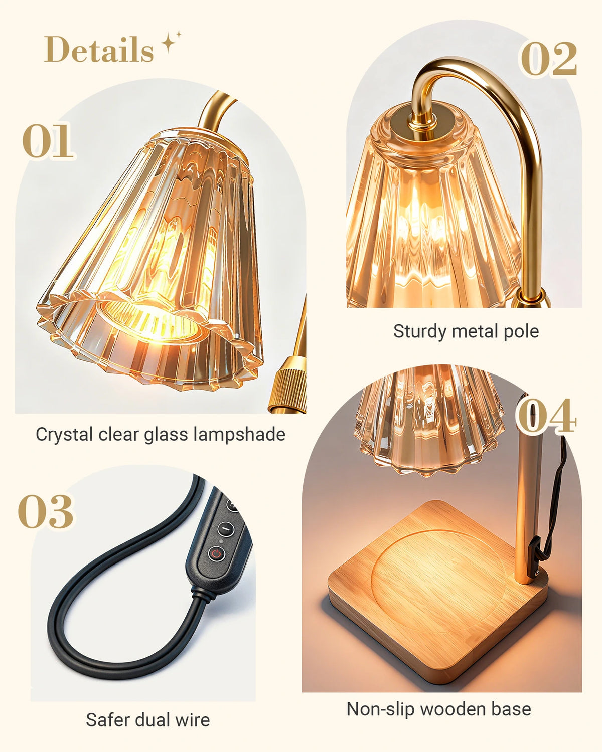 Marycele Amber Candle Warmer Lamp with Timer & Dimmer – Adjustable Height