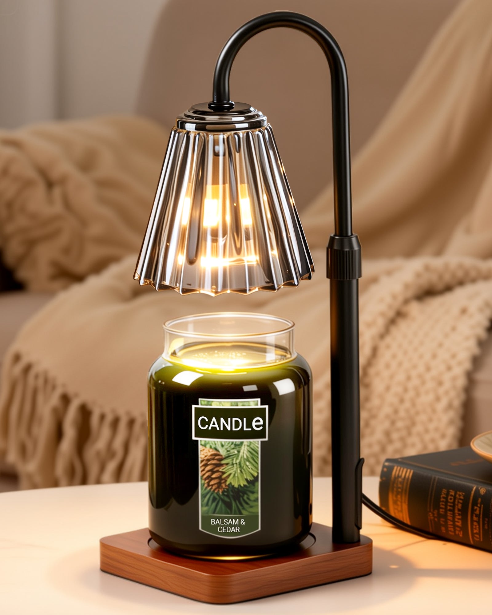Marycele Black Candle Warmer Lamp with Timer & Dimmer – 50W Halogen Flameless Candle Melting Lamp, Adjustable Height for Jar Candles, Home Fragrance & Bedroom Décor