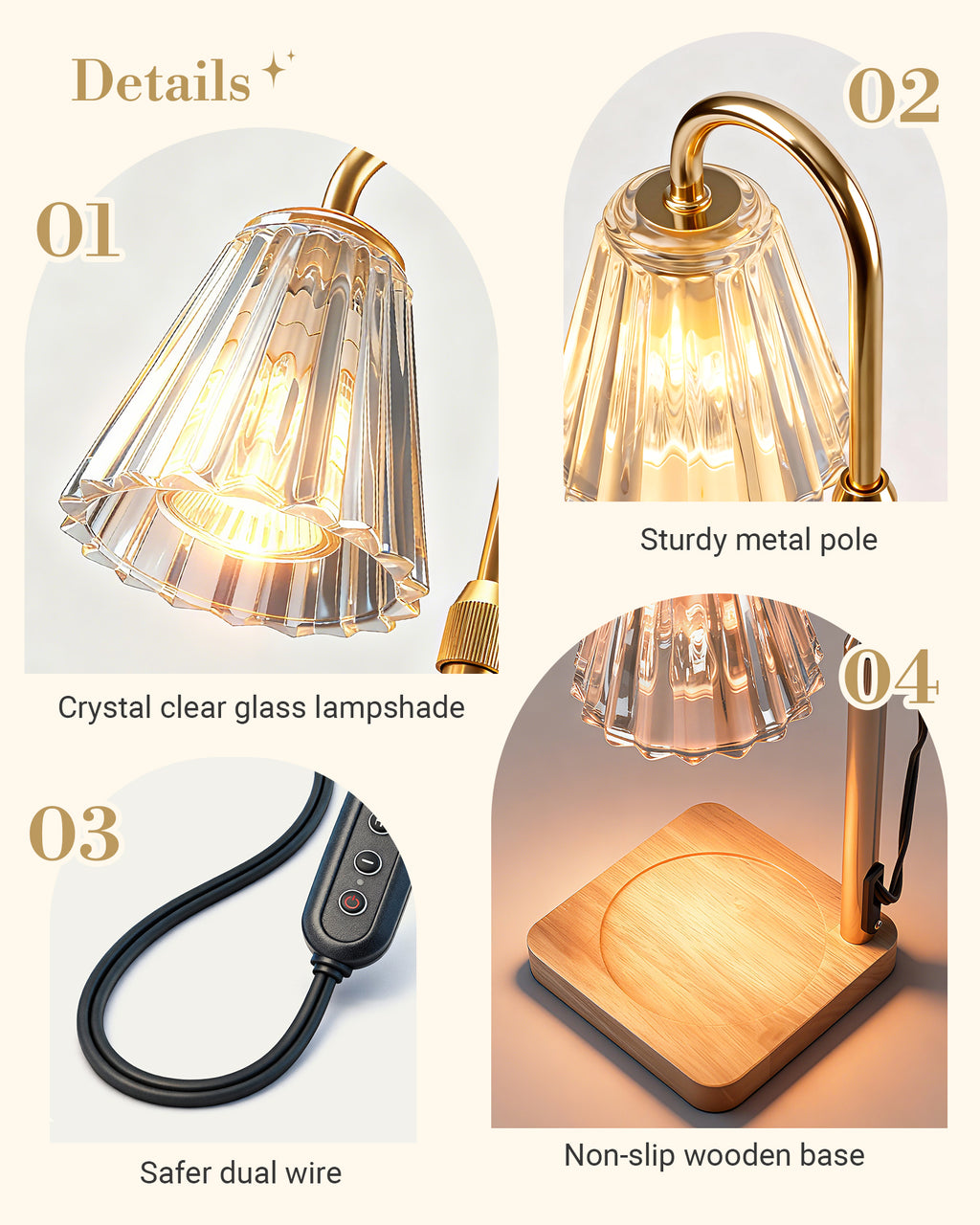 Marycele Candle Warmer Lamp with Timer & Dimmer – 50W Halogen No‑Flame Candle Melting Lamp, Fits Jar Candles up to 7 Inch, Adjustable Height for Home Fragrance & Bedroom Décor