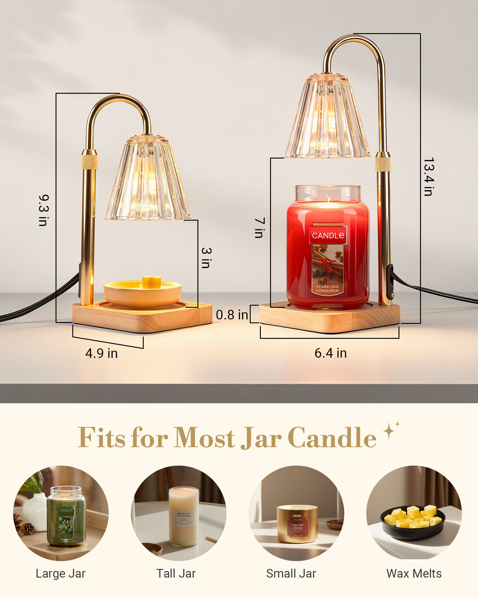 Marycele Candle Warmer Lamp with Timer & Dimmer – 50W Halogen No‑Flame Candle Melting Lamp, Fits Jar Candles up to 7 Inch, Adjustable Height for Home Fragrance & Bedroom Décor