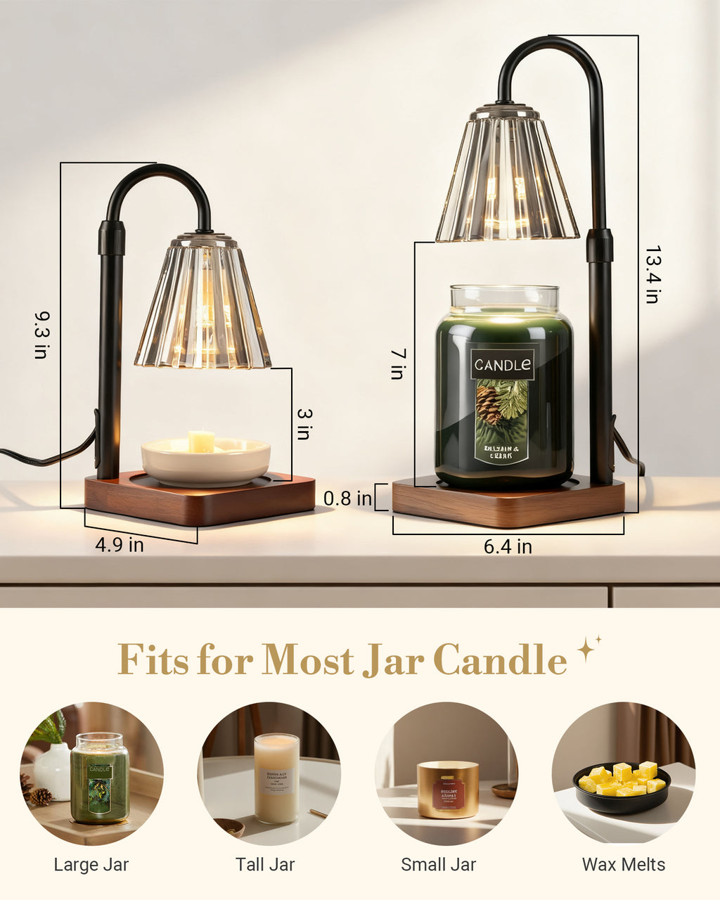 Marycele Black Candle Warmer Lamp with Timer & Dimmer – 50W Halogen Flameless Candle Melting Lamp, Adjustable Height for Jar Candles, Home Fragrance & Bedroom Décor
