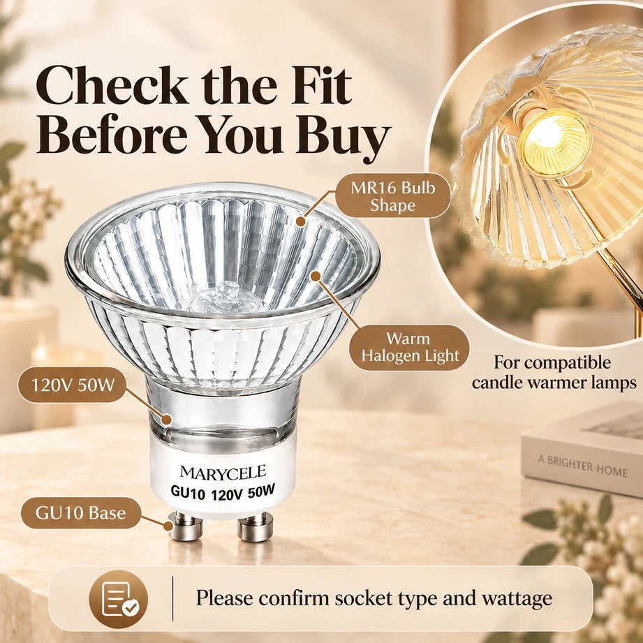 Marycele GU10 Halogen Replacement Bulbs for Candle Warmer Lamps – Dimmable
