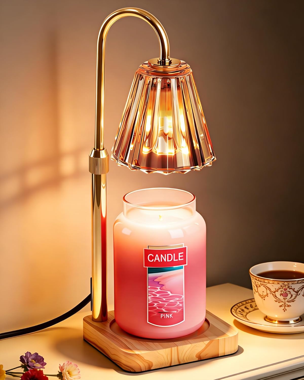 Marycele Candle Warmer Lamp with Timer & Dimmer – 50W Halogen No‑Flame Candle Melting Lamp, Fits Jar Candles up to 7 Inch, Adjustable Height for Home Fragrance & Bedroom Décor
