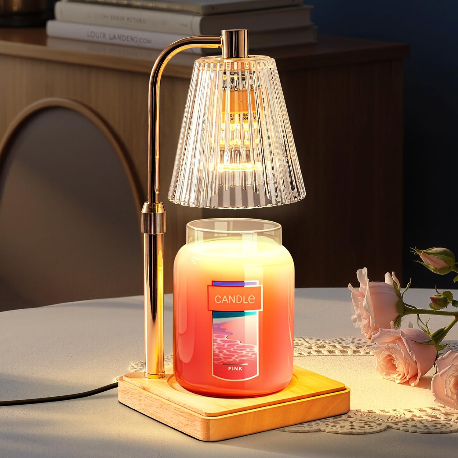 Marycele Candle Warmer Lamp with Timer & Dimmer – 50W Halogen No‑Flame Candle Melting Lamp, Fits Jar Candles up to 7 Inch, Adjustable Height for Home Fragrance & Bedroom Décor