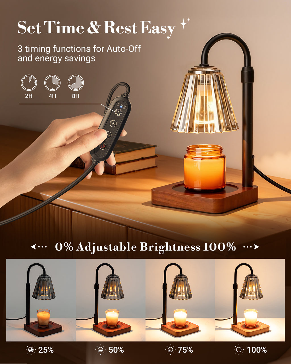Marycele Black Candle Warmer Lamp with Timer & Dimmer – 50W Halogen Flameless Candle Melting Lamp, Adjustable Height for Jar Candles, Home Fragrance & Bedroom Décor