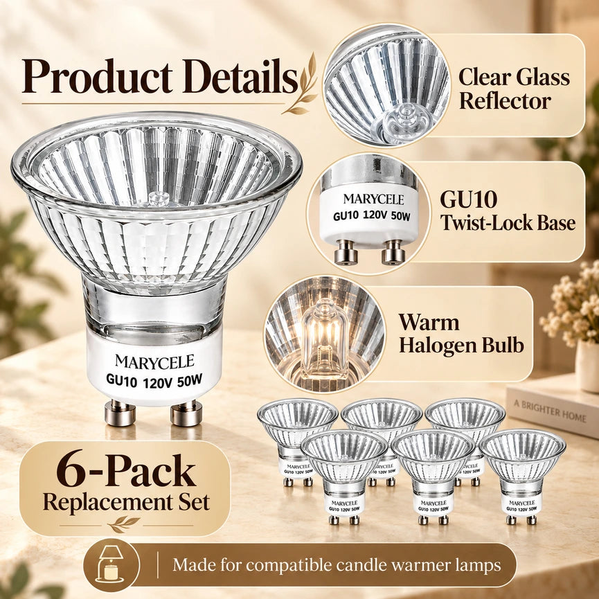 Marycele GU10 Halogen Replacement Bulbs for Candle Warmer Lamps – Dimmable