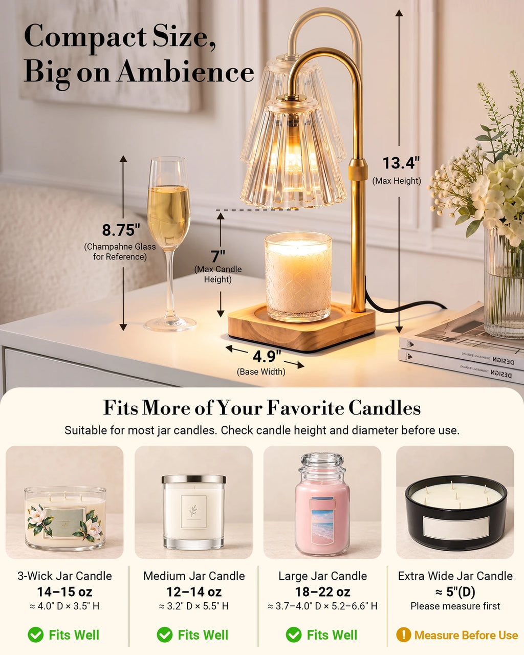 Marycele Candle Warmer Lamp with Timer & Dimmer – Clear Glass, Adjustable Height