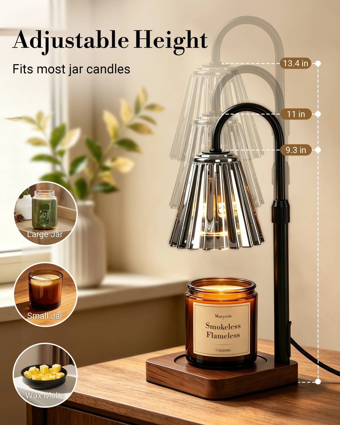 Marycele Black Candle Warmer Lamp with Timer & Dimmer – Adjustable Height
