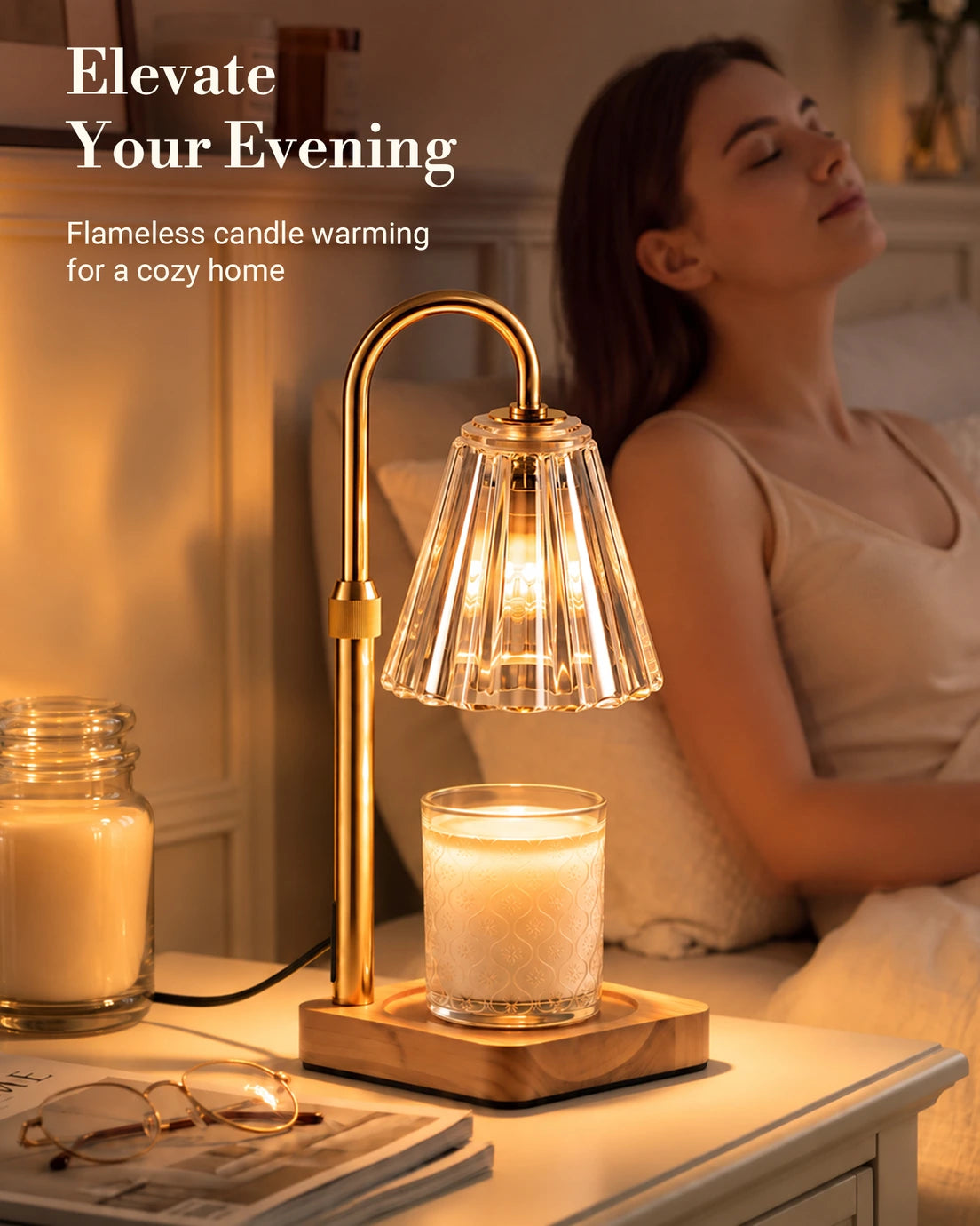 Marycele Candle Warmer Lamp with Timer & Dimmer – Clear Glass, Adjustable Height