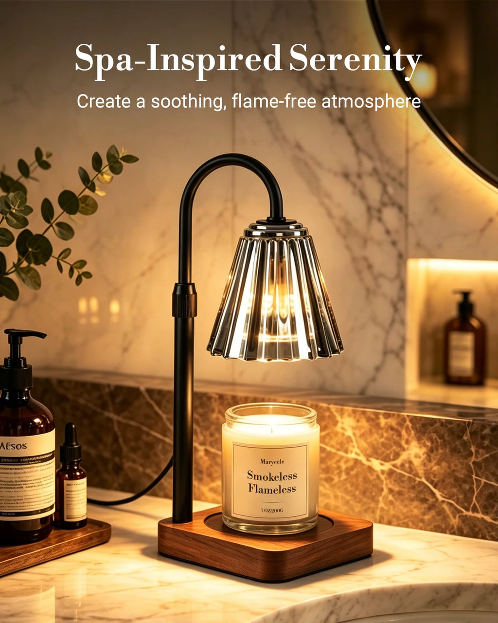 Marycele Black Candle Warmer Lamp with Timer & Dimmer – Adjustable Height