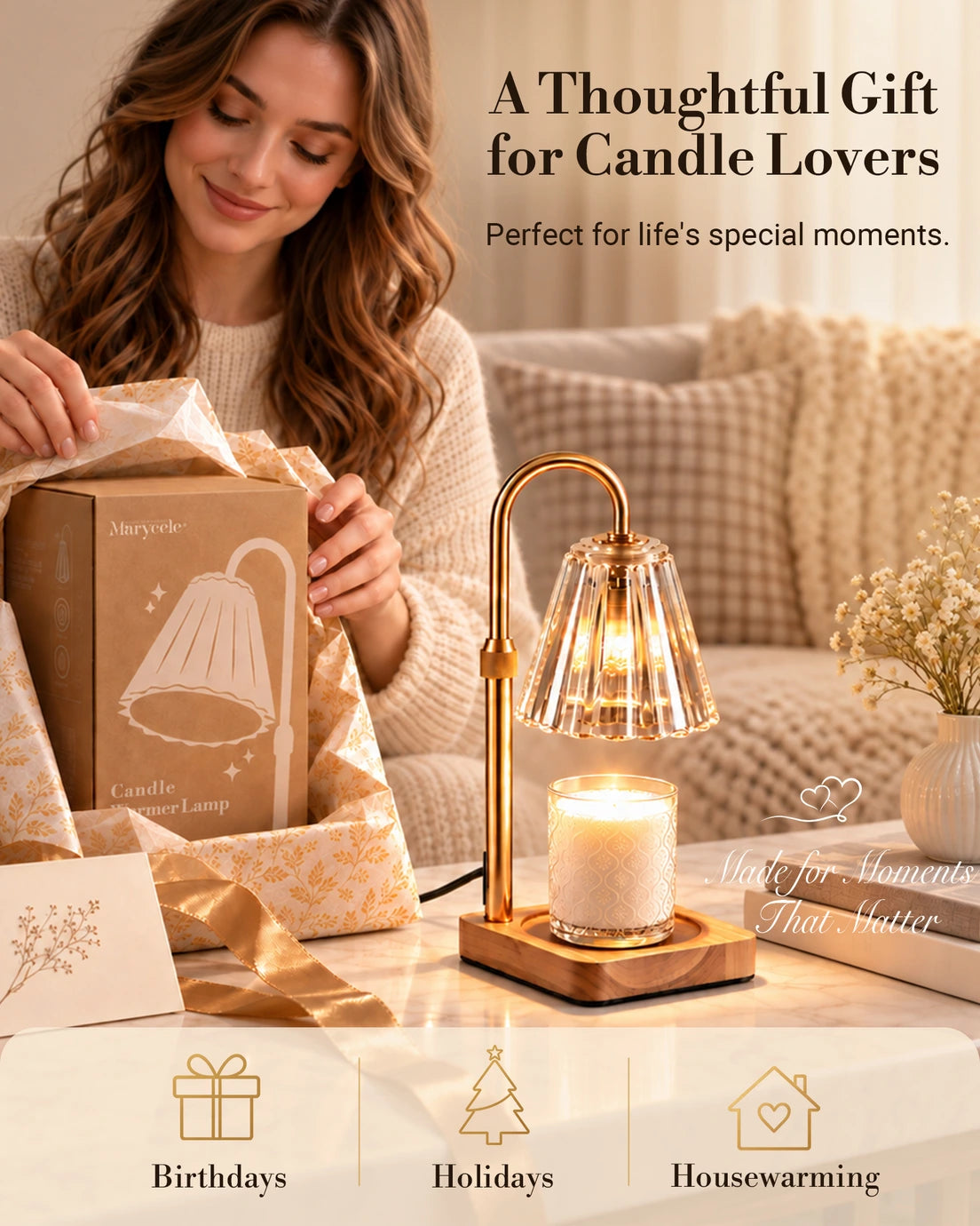 Marycele Candle Warmer Lamp with Timer & Dimmer – Clear Glass, Adjustable Height