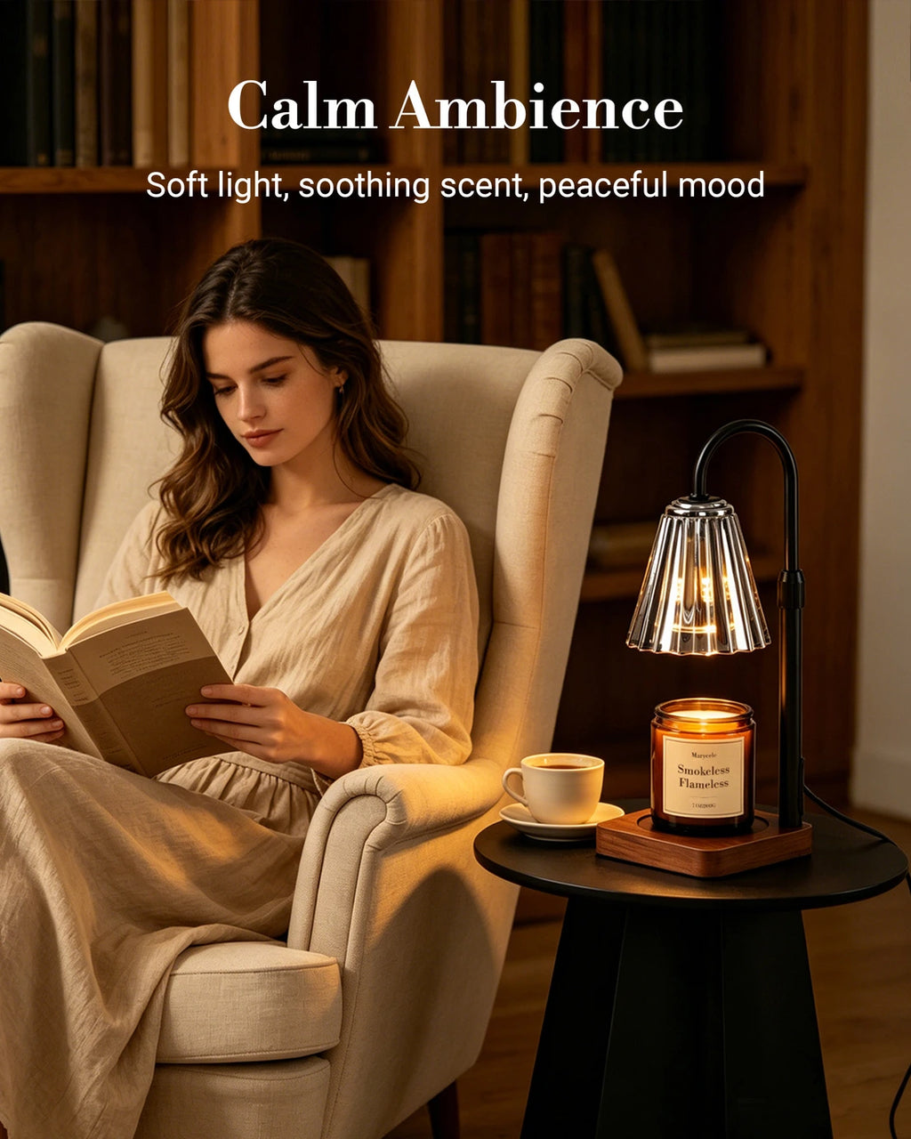 Marycele Black Candle Warmer Lamp with Timer & Dimmer – Adjustable Height