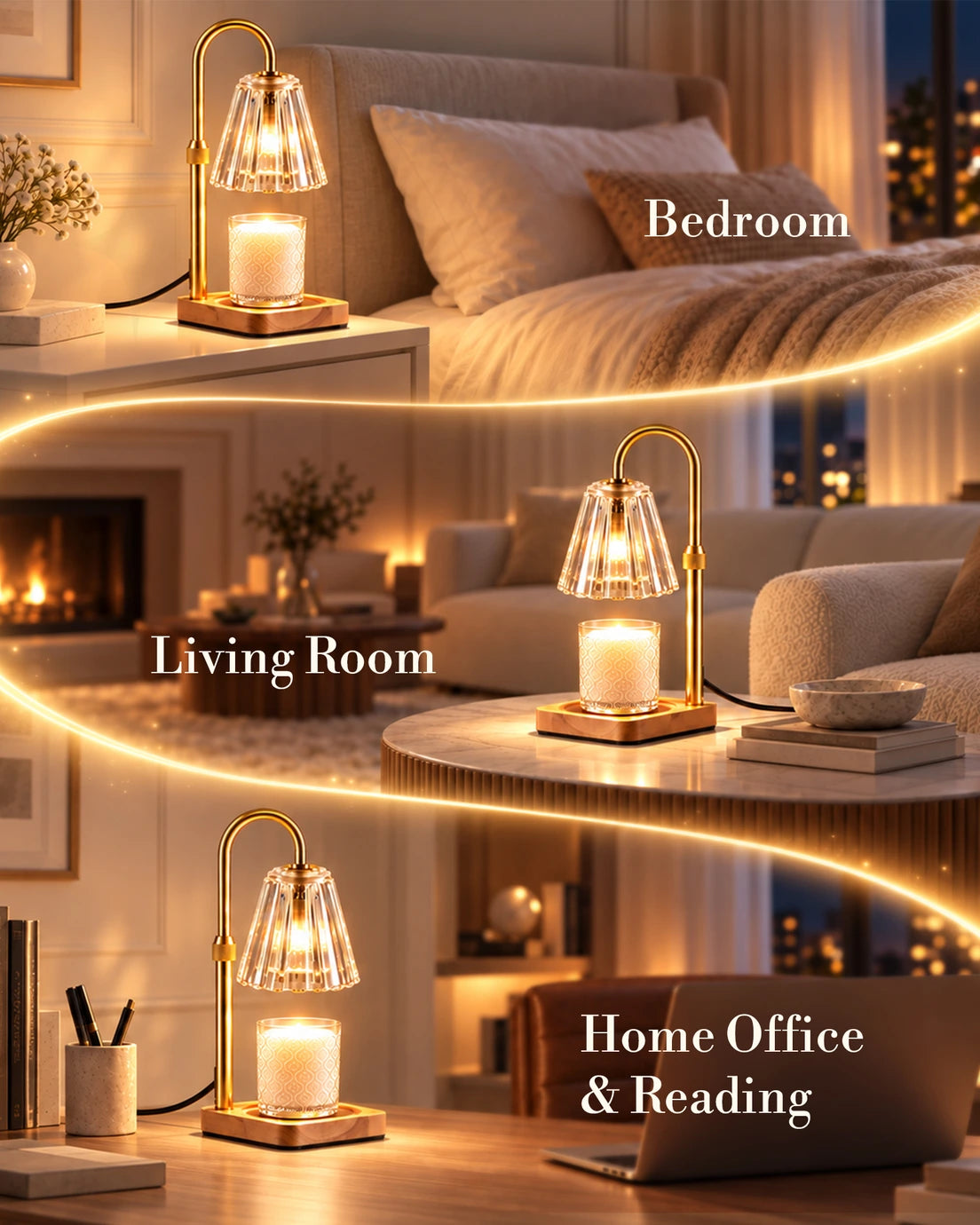 Marycele Candle Warmer Lamp with Timer & Dimmer – Clear Glass, Adjustable Height