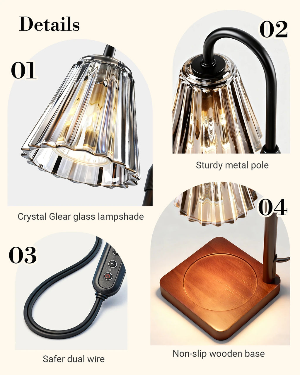 Marycele Black Candle Warmer Lamp with Timer & Dimmer – Adjustable Height