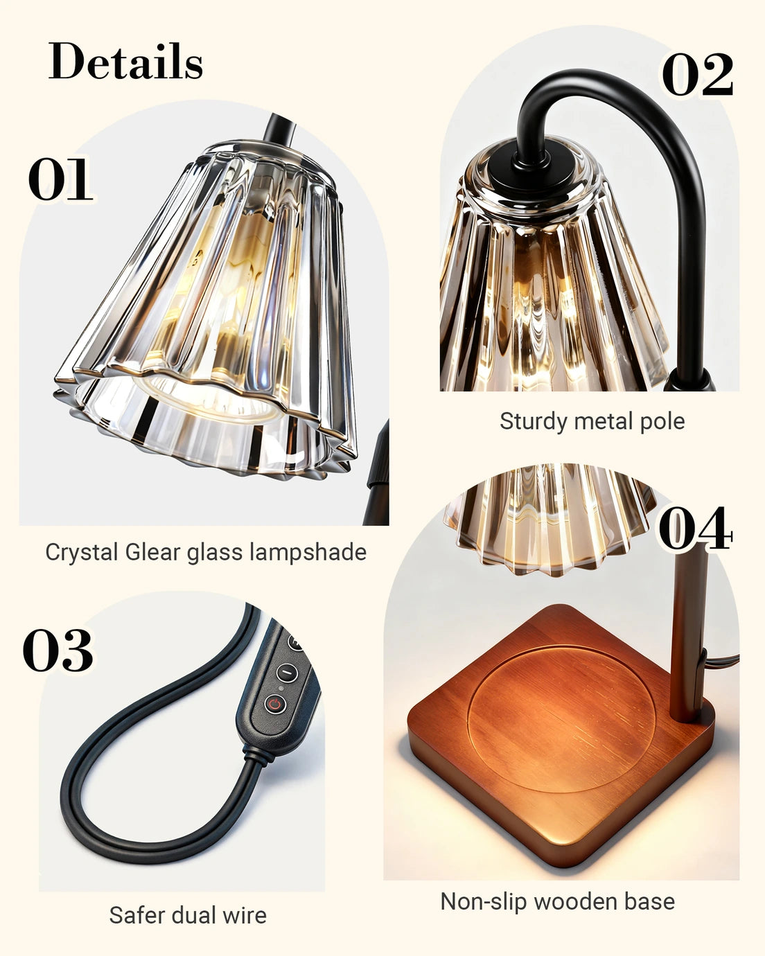 Marycele Black Candle Warmer Lamp with Timer & Dimmer – Adjustable Height
