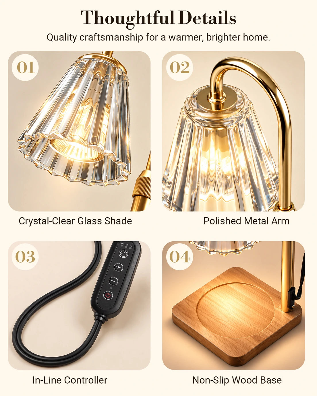 Marycele Candle Warmer Lamp with Timer & Dimmer – Clear Glass, Adjustable Height