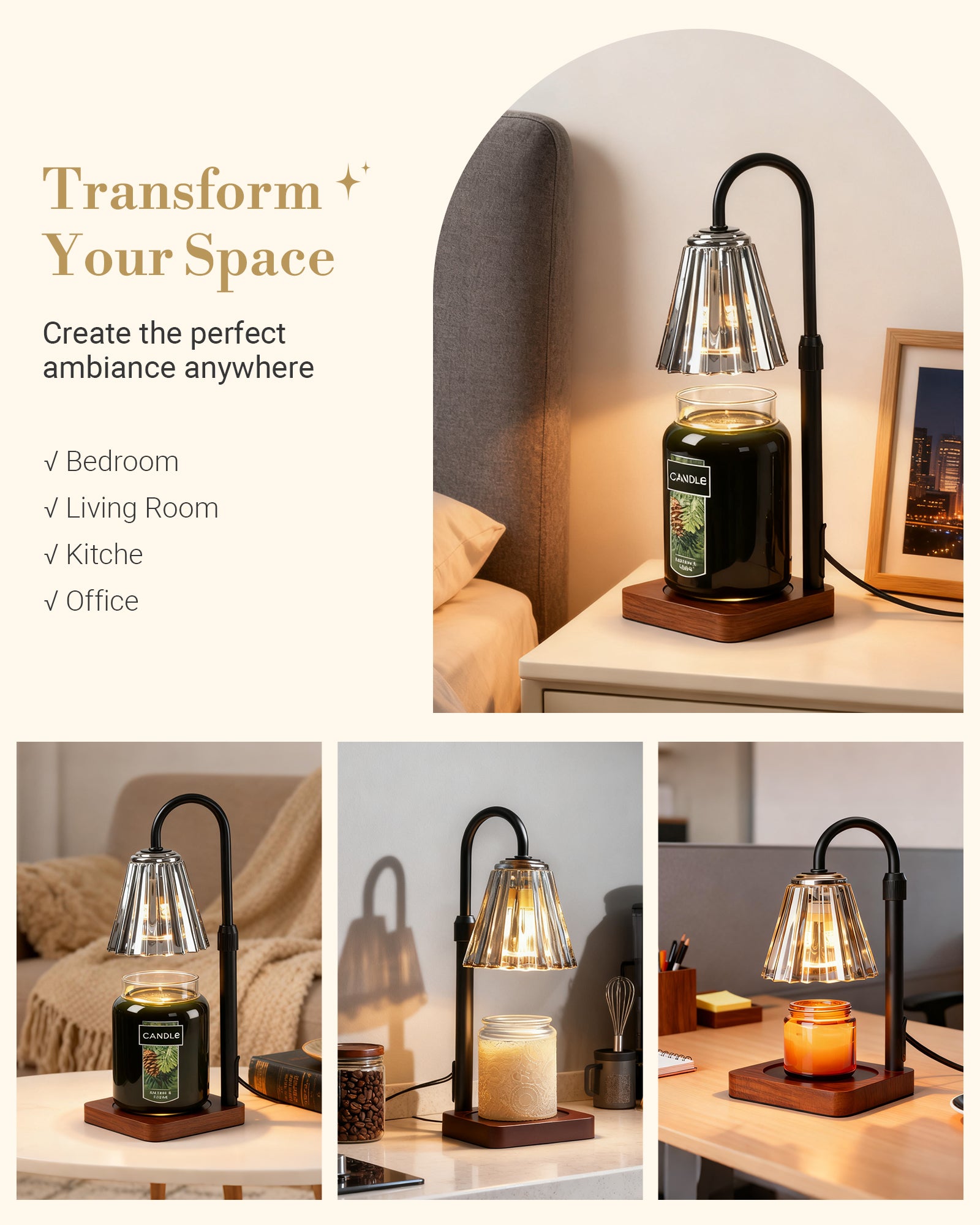 Marycele Black Candle Warmer Lamp with Timer & Dimmer – 50W Halogen Flameless Candle Melting Lamp, Adjustable Height for Jar Candles, Home Fragrance & Bedroom Décor