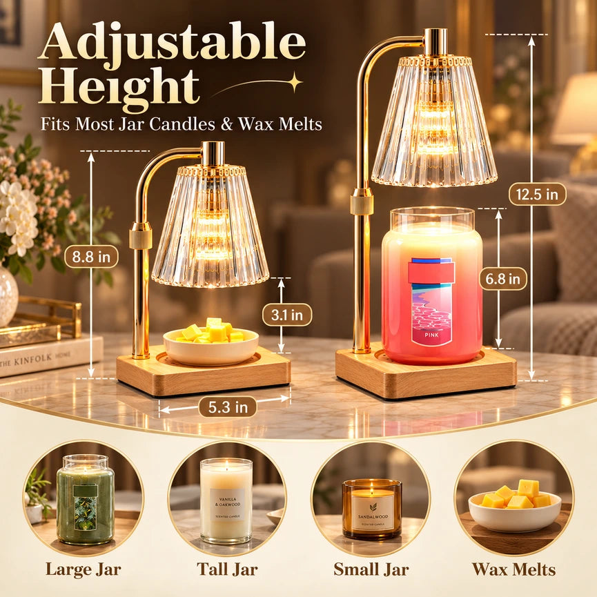 Marycele Candle Warmer Lamp with Timer & Dimmer – Clear Glass, Adjustable Height