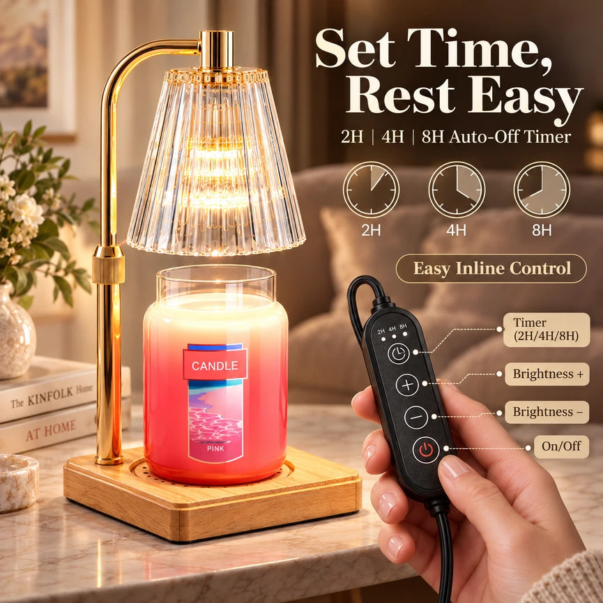 Marycele Candle Warmer Lamp with Timer & Dimmer – Clear Glass, Adjustable Height