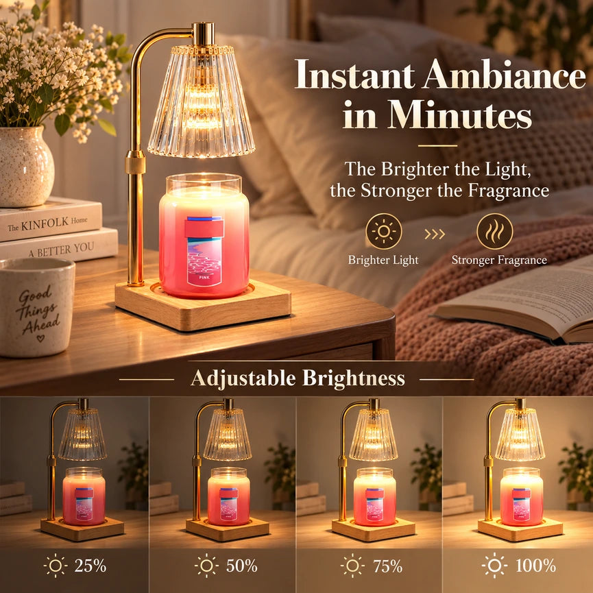 Marycele Candle Warmer Lamp with Timer & Dimmer – Clear Glass, Adjustable Height