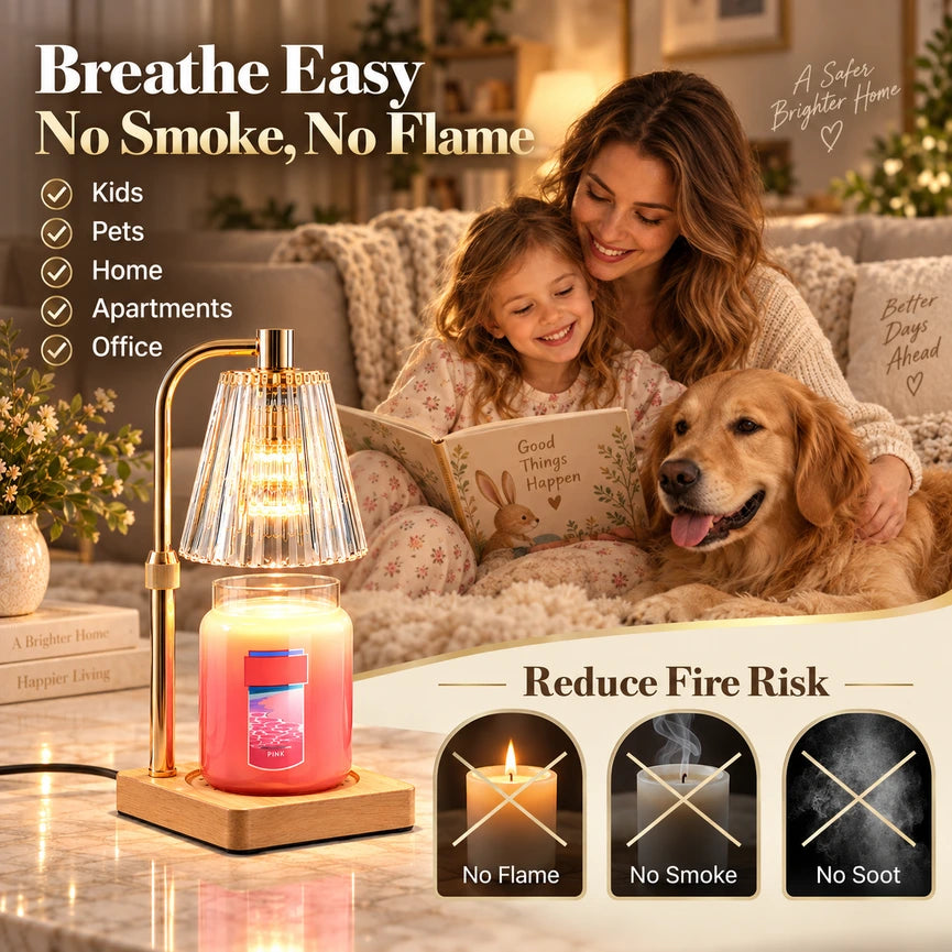 Marycele Candle Warmer Lamp with Timer & Dimmer – Clear Glass, Adjustable Height