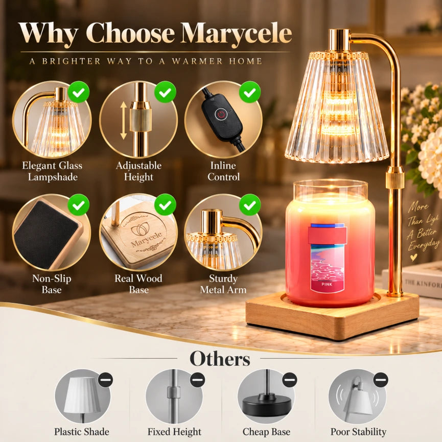 Marycele Candle Warmer Lamp with Timer & Dimmer – Clear Glass, Adjustable Height