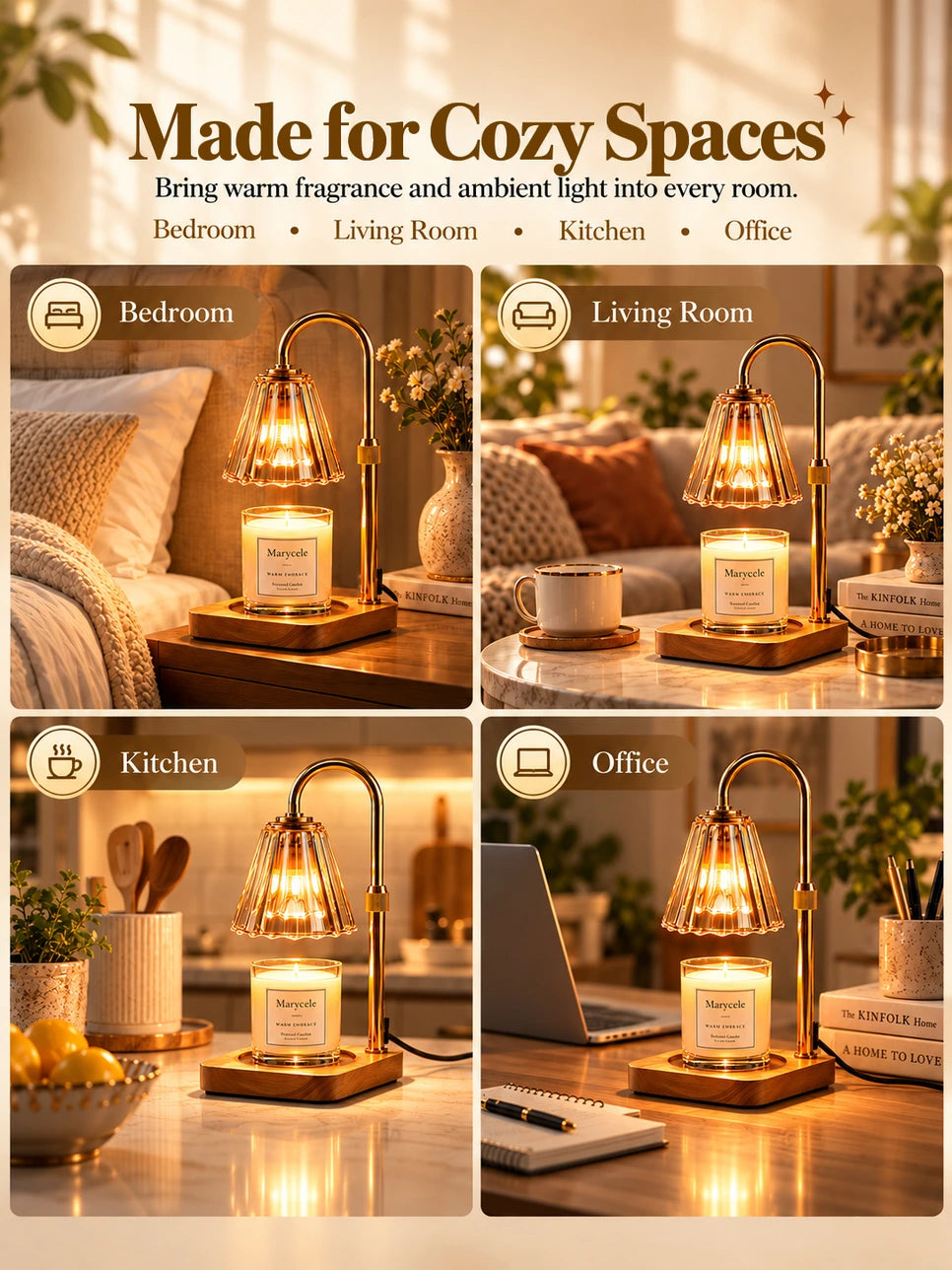 Marycele Amber Candle Warmer Lamp with Timer & Dimmer – Adjustable Height