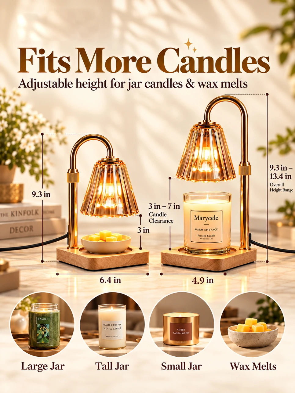 Marycele Amber Candle Warmer Lamp with Timer & Dimmer – Adjustable Height