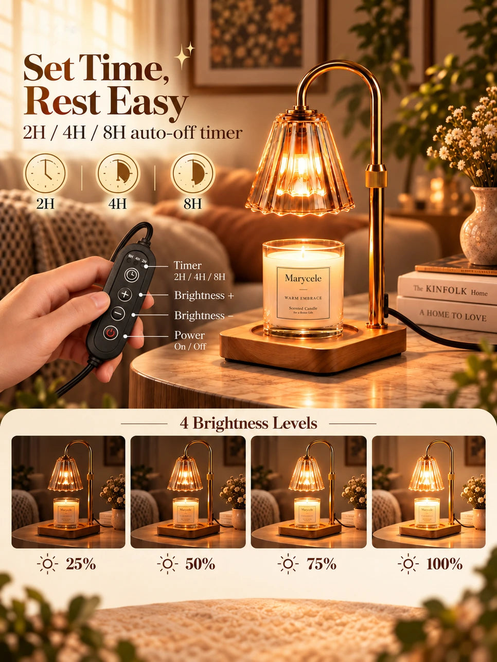 Marycele Amber Candle Warmer Lamp with Timer & Dimmer – Adjustable Height